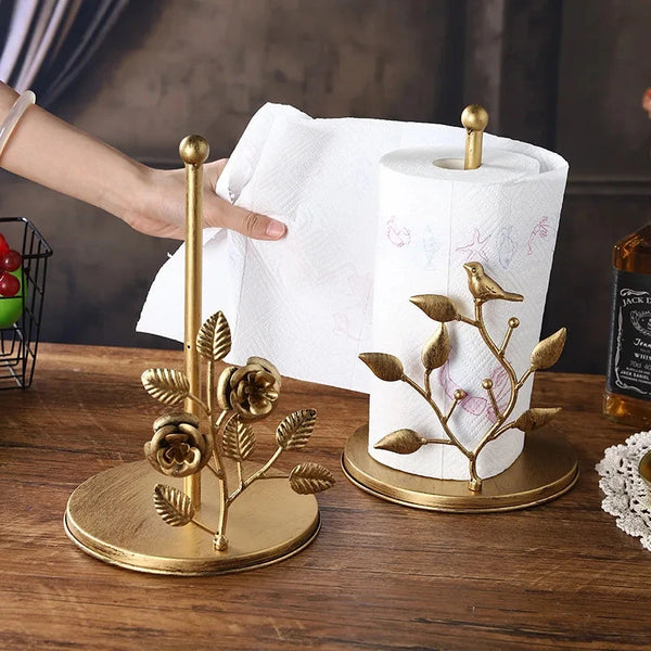 Kitchen Luxury Vertical Tissue Holder Multi Functional Metal Paper Roll Holder Rose Shaped Art Storage Rack Tissue Boxes DSers Fulfillment