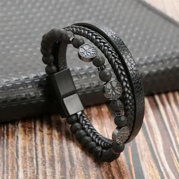 Classic Men's Leather Bracelet Hand-Woven