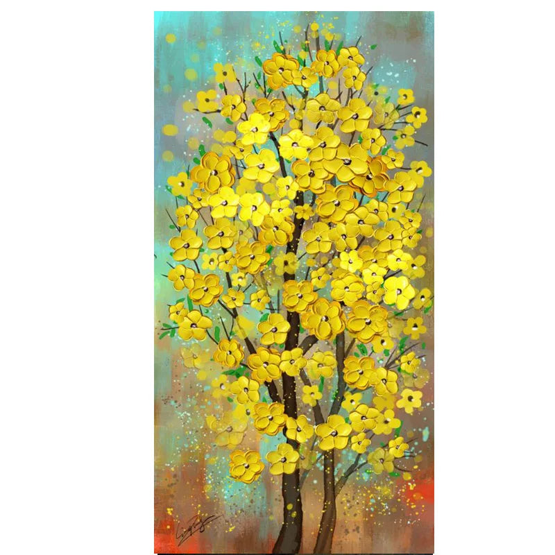 Abstract Golden Rich Tree Money Tree Oil Paintings on Canvas Poster Modern Landscape Wall Art Picture Print Home Decor No Frame