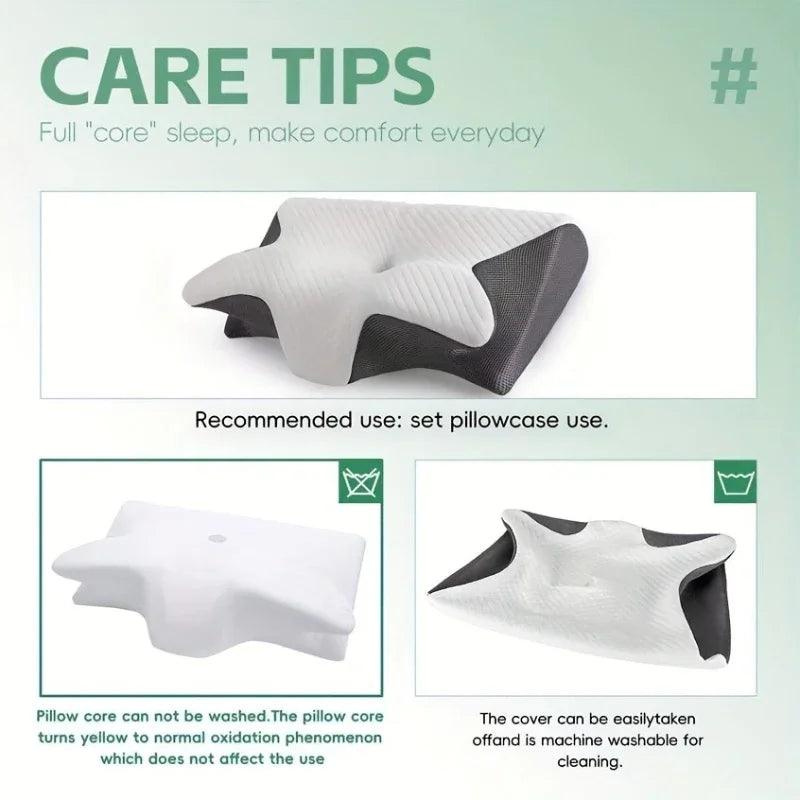 New  2 in 1 Ergonomic Neck Horn Pillow for Side Back Stomach Sleepers Contoured Design Shoulder Relaxation Soft Yet Firm Support