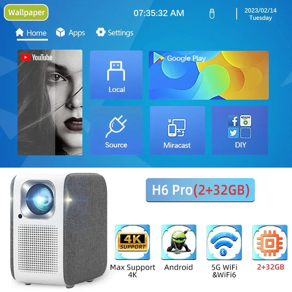 Original Touyinger H6 LED Android Projector Full HD 1080P Outdoor projectors WIFI Portable Beamer MINI TV Led Home Theater - Gifts for You 'n Me