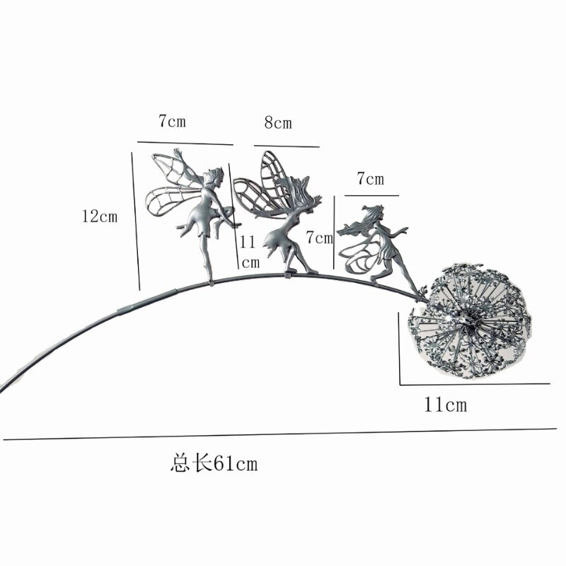 Dancing Fairy Statue Steel Wires Fairy Elf Dandelion Miniature Sculpture Mythical Garden Figurine Fairies Pixies Yard Decor