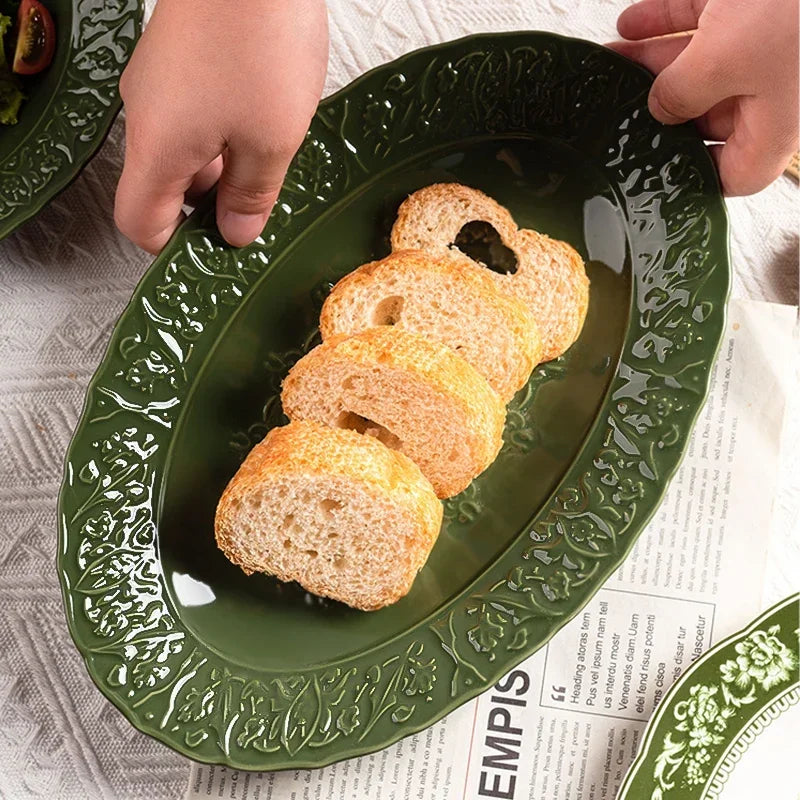 New vegetable plate ceramic fish plate retro tableware set combination