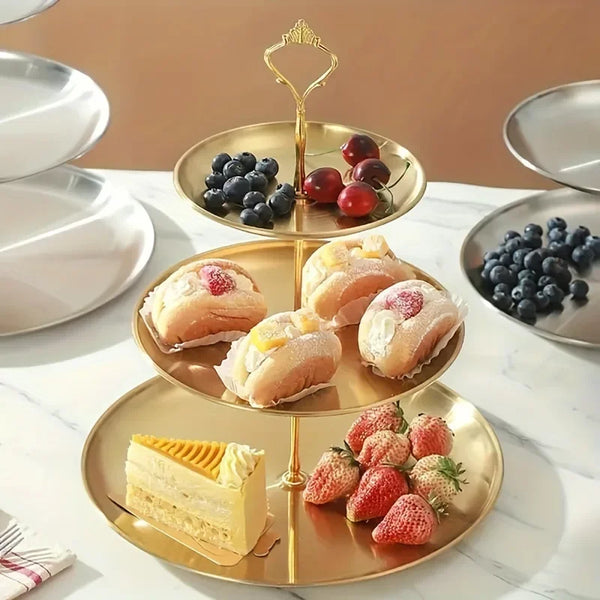 Three-layer Stainless Steel Cake Tray, Cake, Snack Plate, Birthday, Wedding Party Dessert Stand, Table Dessert Display Stan