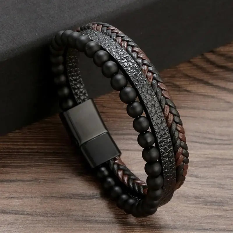 Classic Men's Leather Bracelet Hand-Woven