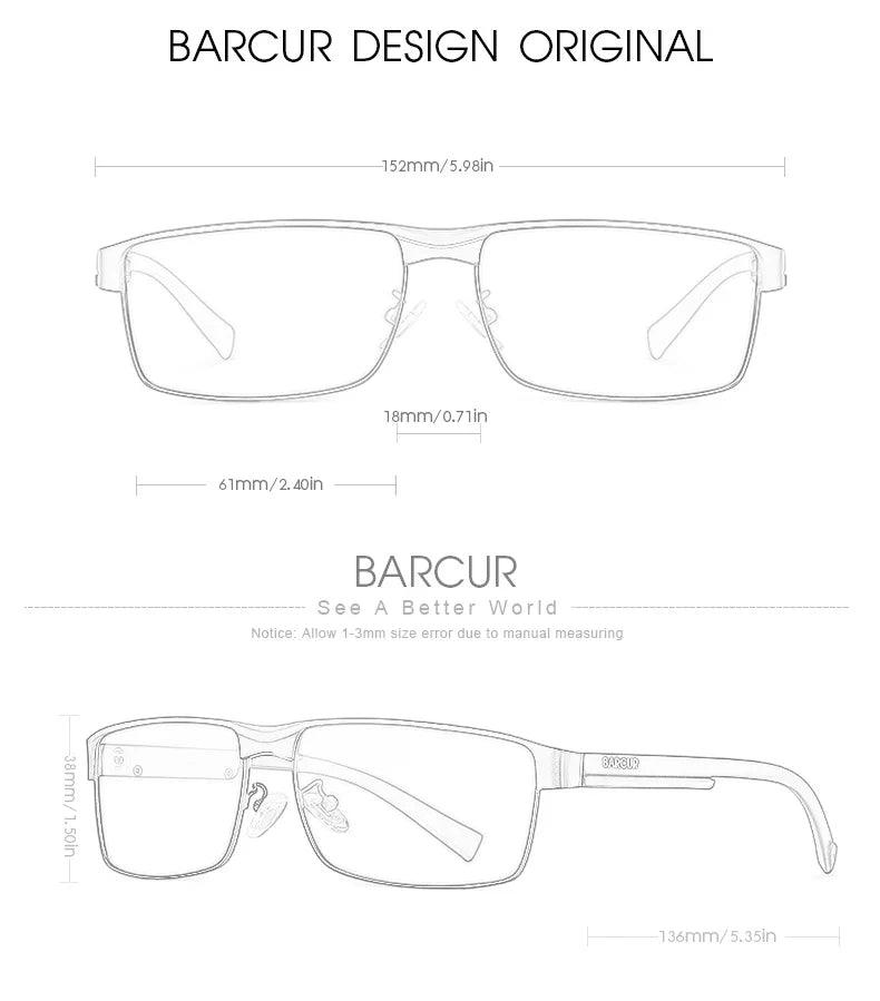 BARCUR Sunglasses Men’s Original Rectangle Fashionable Business Sunglasses – Polarized UV400 Protection for Driving Hiking Sports and Casual Wear – Trendy Fashion Shades Oculos De Sol with Anti-Reflective TAC Lenses