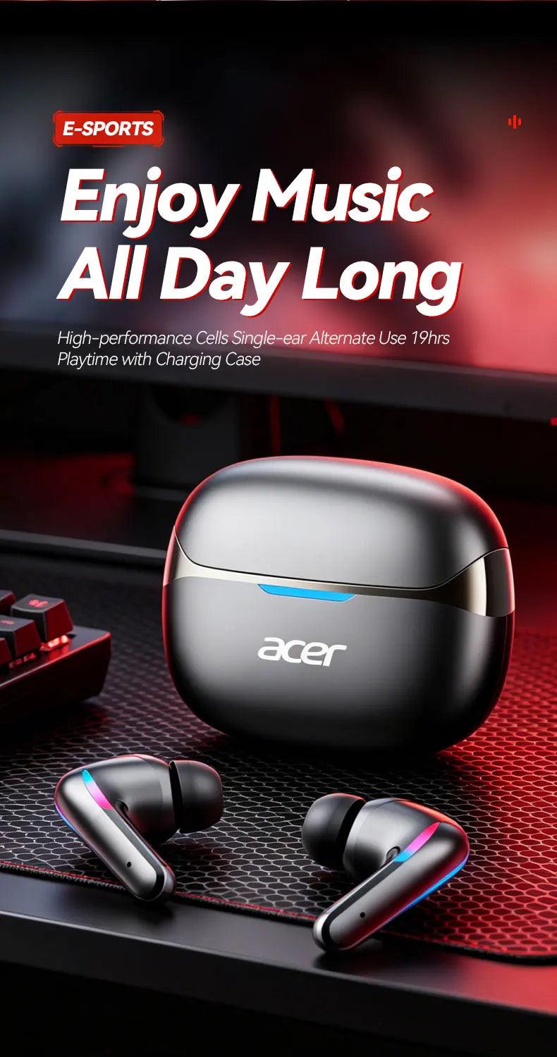 Acer Ohr829 Wireless Headphones Bluetooth 6.0 Low-Latency Gaming Headphones Enc Call Noise Reduction Surround Stereo Sound Comfortable to Wear Long Battery Life Compatible with Mobile Phones and Tablets