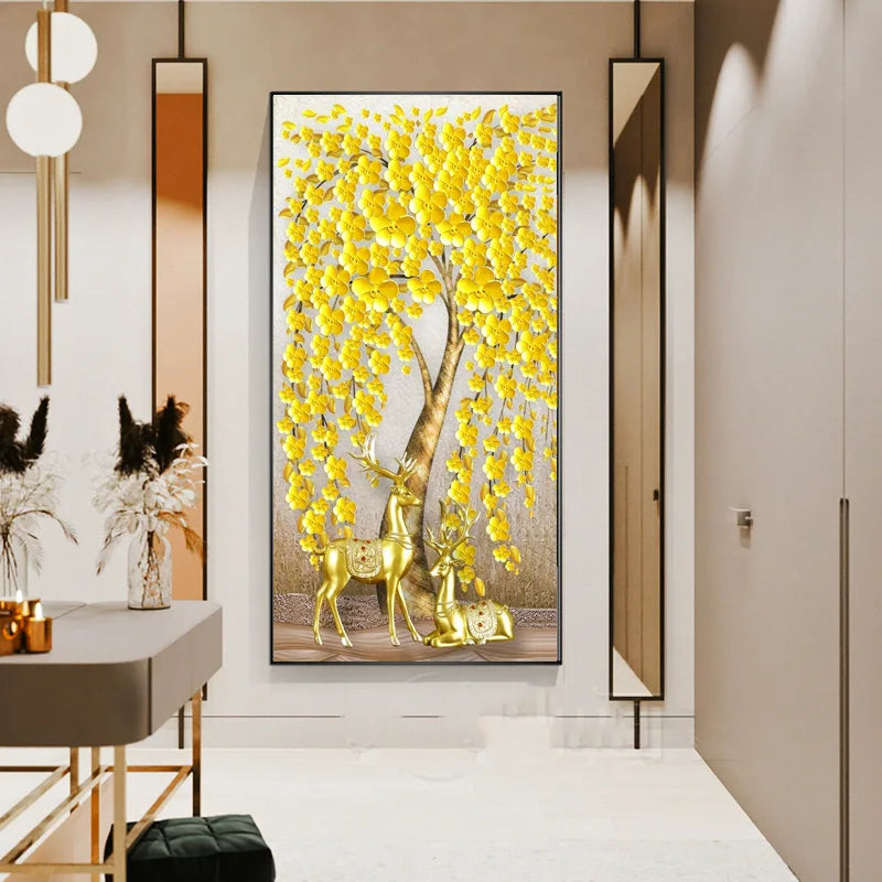 Abstract Golden Rich Tree Money Tree Oil Paintings on Canvas Poster Modern Landscape Wall Art Picture Print Home Decor No Frame