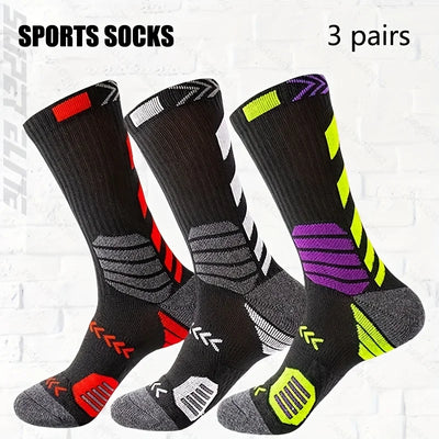 3Pairs Athletic Sport Running Socks Breathable Mesh Thick Compression Sweat Absorb Professional Basketball & Cycling Socks