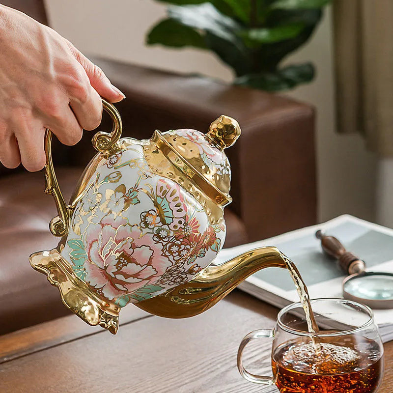 900ML European British Teapot  Porcelain High-Capacity Tea Pot With Filter Luxury Teaware Heat Resistant Kettle Pot Ceramic