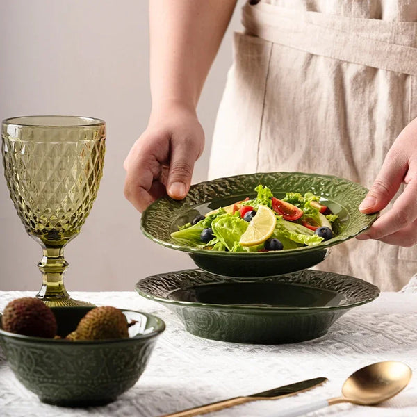 New vegetable plate ceramic fish plate retro tableware set combination