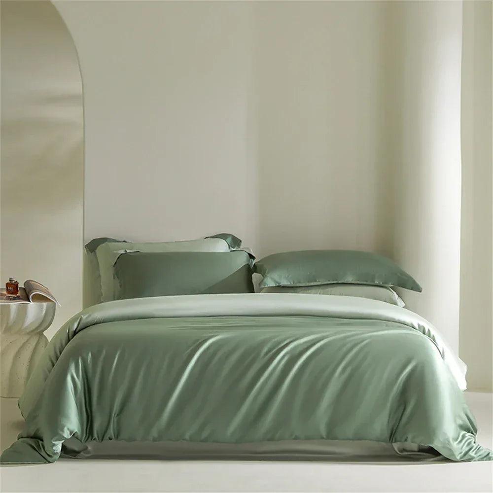 Liv-Esthete Women Pink 100% Silk Bedding Set Healthy Silky Double Color Queen King Duvet Cover Flat Sheet Pillowcase Bed Linen - Gifts for You 'n Me