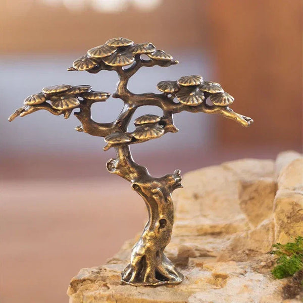 Brass Welcoming Pine Tree Miniature Figurine Copper Faux Tree Decor for Bonsai Tree Statues Miniature Landscape Decorations