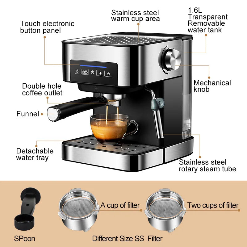 Semi-Automatic Espresso Machine 20Bar High Pressure Extractor 3-in-1