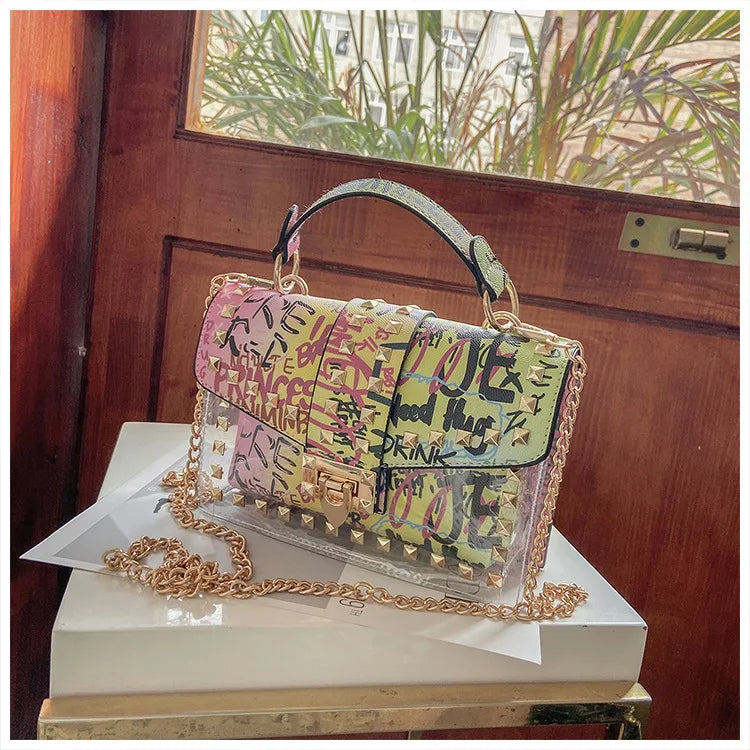 Fashion Shoulder Bag for Ladies High Quality Women Studded Graffiti Crossbody Bags Female Luxury Designer Summer Handbags OneLoveCanada