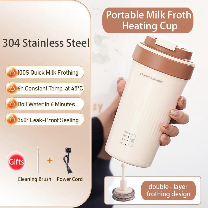 SUNATUR 300ml mixing cup electric milk frother  Coffee Foamer Machine Automatic Heat Portable water boiling cup thermos