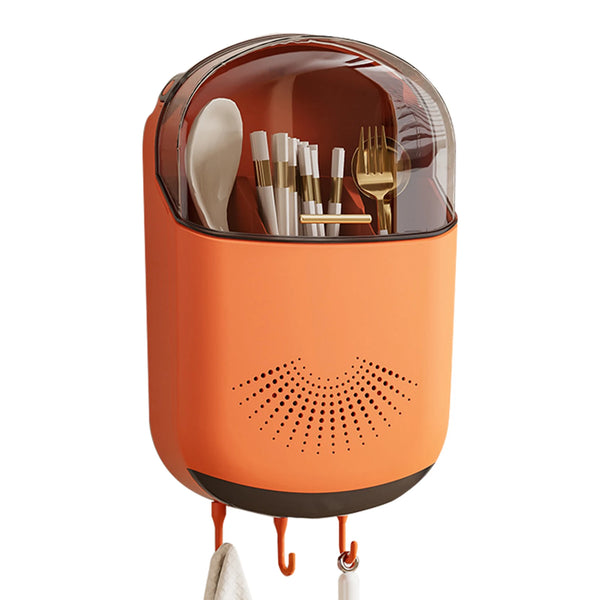 Kitchen Cutlery Storage Box Wall Mount Tableware Storage Holder with Lid Dustproof Spoon and Chopstick Organizer Drain Racks