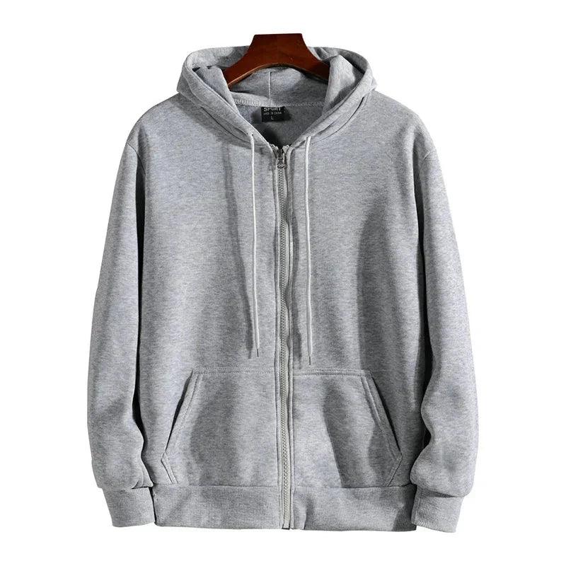 Men’s Casual Zipper Hoodie – Autumn Winter Long Sleeve Hooded Sweatshirt for Daily Wear & Sports