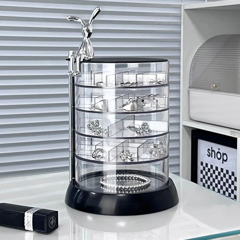 Rotating Jewelry Storage Box High-transparency Acrylic Multi-layered Partitioned Storage Rack Earring Ring Jewelry Box