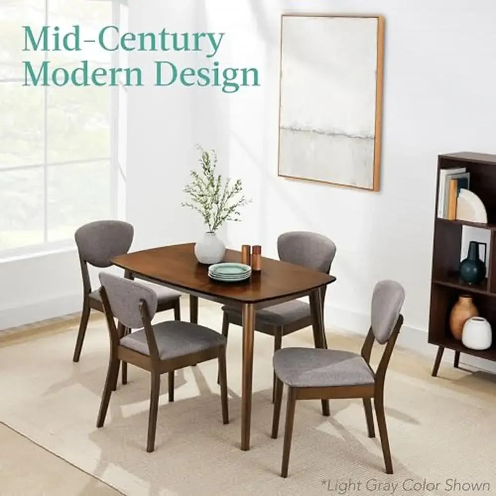 Mid-Century Dining Set 5-Piece Table & Chair Bundle Home Apartment w/ Padded Seats Wooden Frame Ideal Small Spaces & Comfort