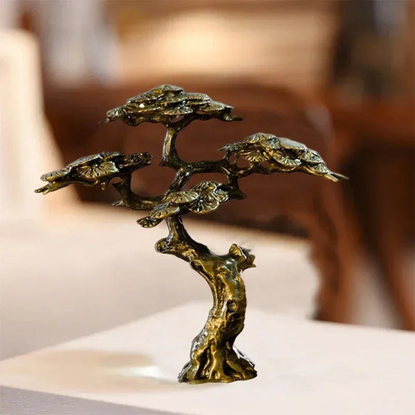Brass Welcoming Pine Tree Miniature Figurine Copper Faux Tree Decor for Bonsai Tree Statues Miniature Landscape Decorations