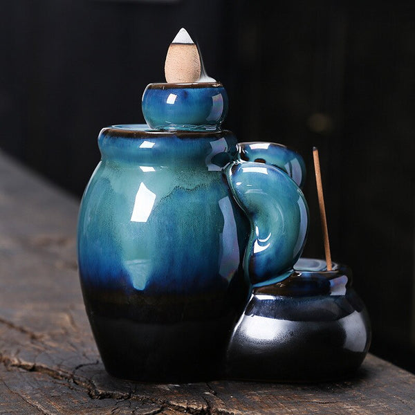 Blue Jars Cascading Waterfall Backflow Incense Burner Holder
