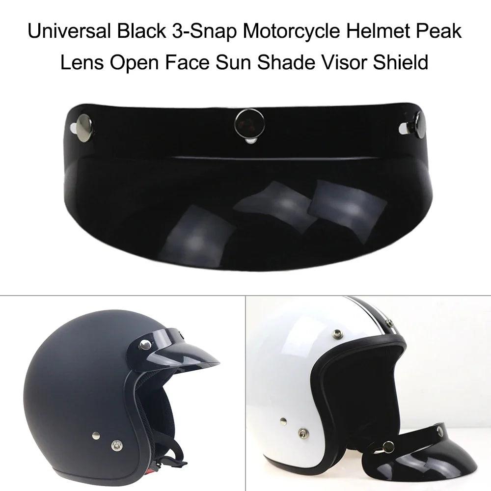 Universal Black 3-Snap Motorcycle Helmet Peak Lens Open Face Sun Shade Visor Shield
