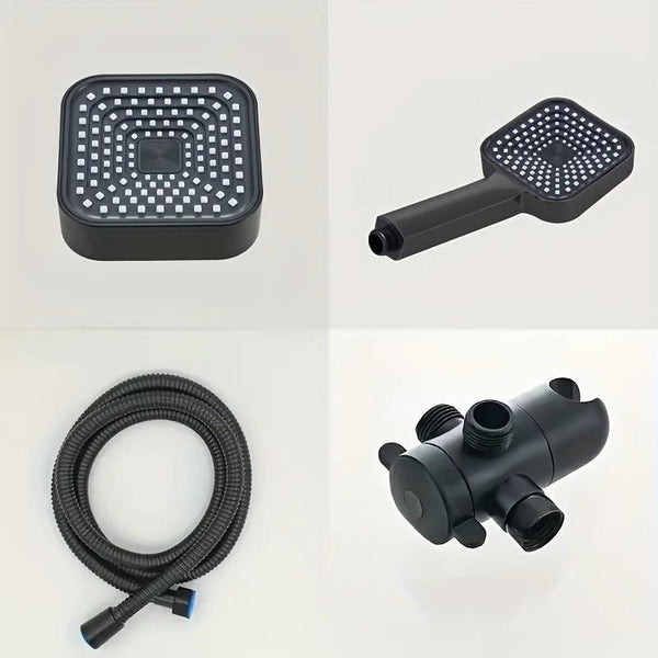 High-Flow 2-in-1 Handheld & Rain Shower Head Set Square Wall-Mounted Bathroom
