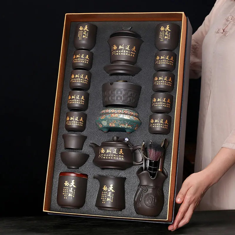 Luxury Purple Clay Tea Set High-End Home Office Complete Moving Gift Practical Present for Elders and Teachers with Gift Box