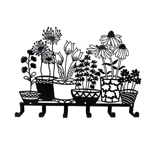 Metal Holder Black Flower Vase Key Holder Coat Hanger 6 Hooks Coat Rack Modern Wall Hangings Entryway Coat Rack Kitchen Holder