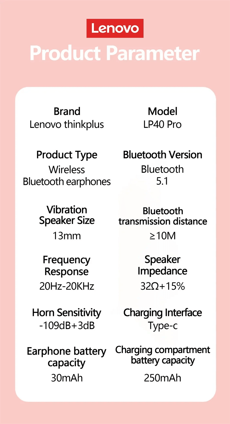 Lenovo LP40 Pro TWS Bluetooth 5.4 Wireless Headphones HiFi Stereo Earphones Gaming Sports Touch Control HD Call With Mic Earbuds