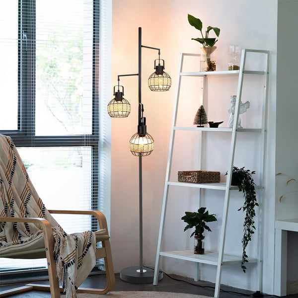 Depuley Industrial Floor Lamp LED Tree Standing Lamps Metal Rattan Cage Shape Tall Pole Reading Lighting 8W E26 Bulb Include