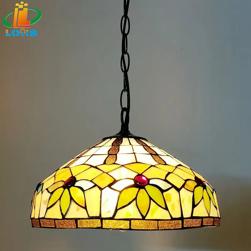 12-inch American-style Embankment Flower Chandelier Tiffany Style Milk Tea Shop Coffee Restaurant Glass Lighting E27 230V 220V