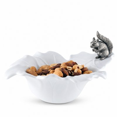Fine Porcelain Leaf Bowl with Pewter Squirrel
