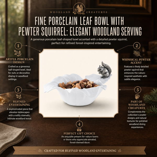 Fine Porcelain Leaf Bowl with Pewter Squirrel