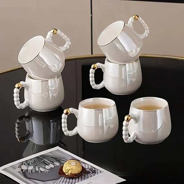 1pc/6pcs/8pcs/set European pearl glazed porcelain tea set - Pearl white porcelain teapot and sugar milk oil teapot