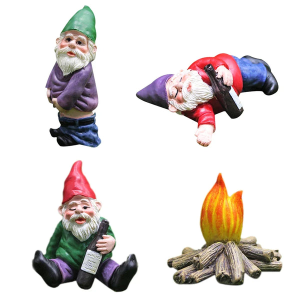 1pc Fairy Garden Drunk Gnomes Miniature Ornaments Set Mini Dwarf Bonfire Statues for Planter Flowerpot Decor Accessories