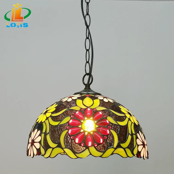 12-inch American-style Embankment Flower Chandelier Tiffany Style Milk Tea Shop Coffee Restaurant Glass Lighting E27 230V 220V
