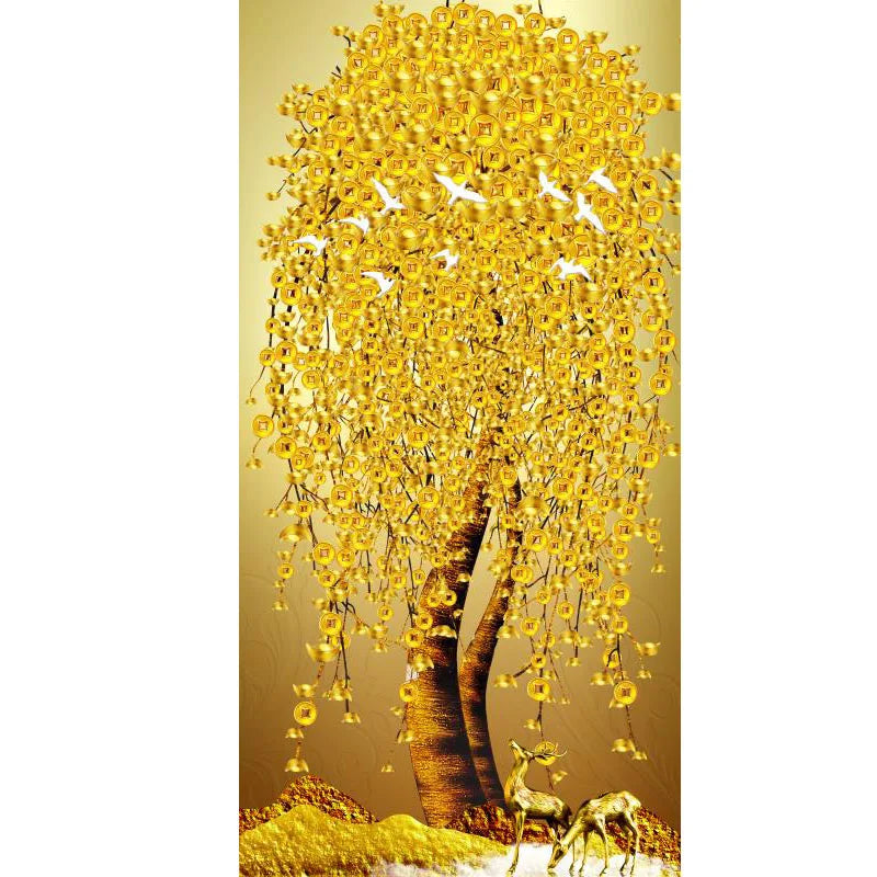 Abstract Golden Rich Tree Money Tree Oil Paintings on Canvas Poster Modern Landscape Wall Art Picture Print Home Decor No Frame