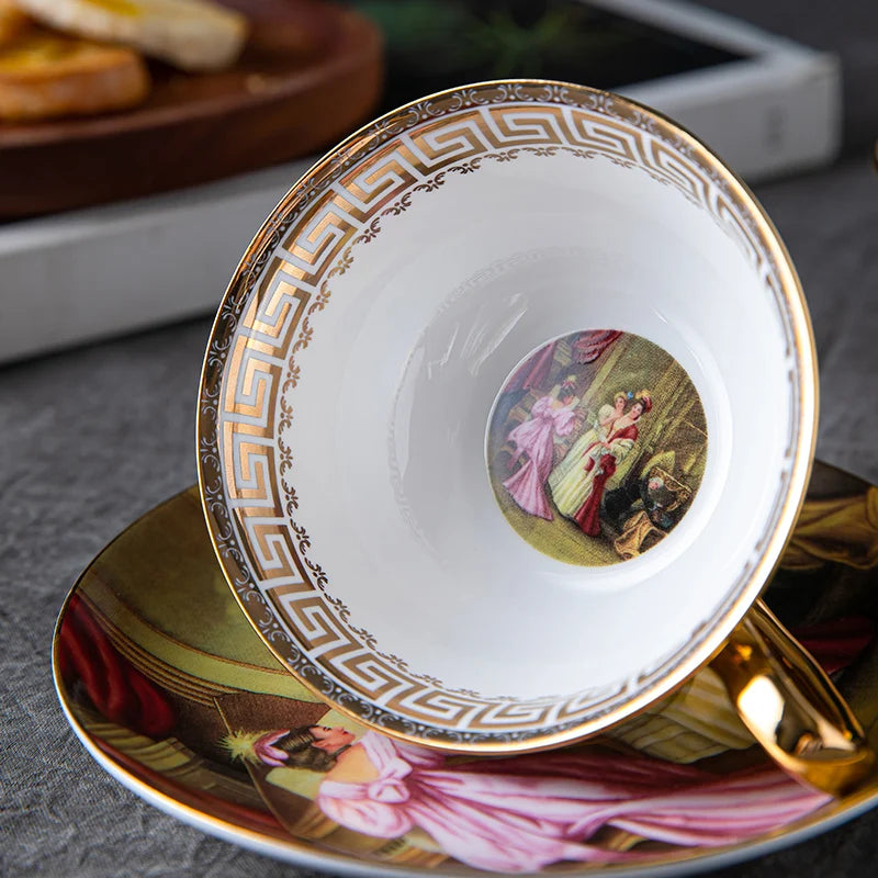 Bone Porcelain Coffee Mugs Espresso Cups Afternoon Tea Dessert Plates Spoon Suit Cappuccino Art Teacup for Restaurant Hotel