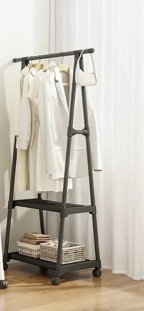 Multifunctional Storage Floor Standing Clothes Rack Simple Mobile Drying Rack Dormitory Space-saving Household Garment Organizer