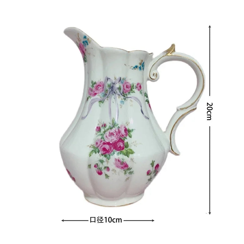 Ceramic Vase Retro Rose Pastoral Bow Pattern Vase Home Decoration Desktop Ornaments French Romantic Flower Container Gift