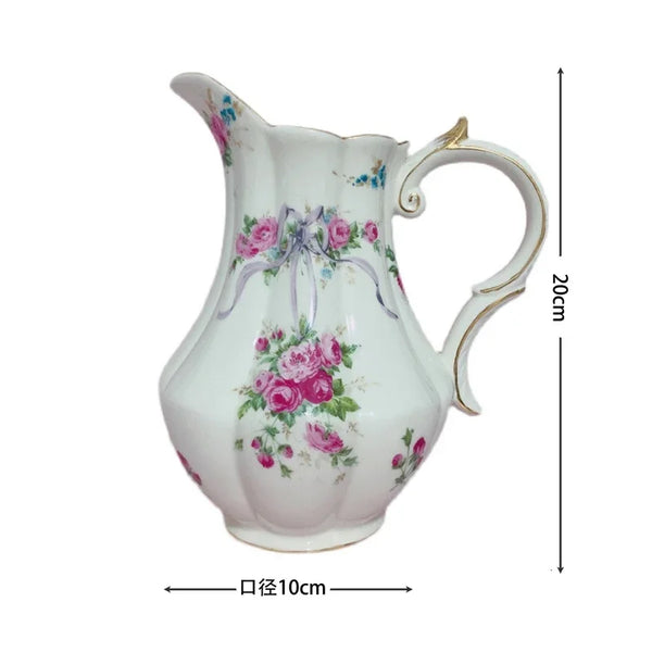 Ceramic Vase Retro Rose Pastoral Bow Pattern Vase Home Decoration Desktop Ornaments French Romantic Flower Container Gift