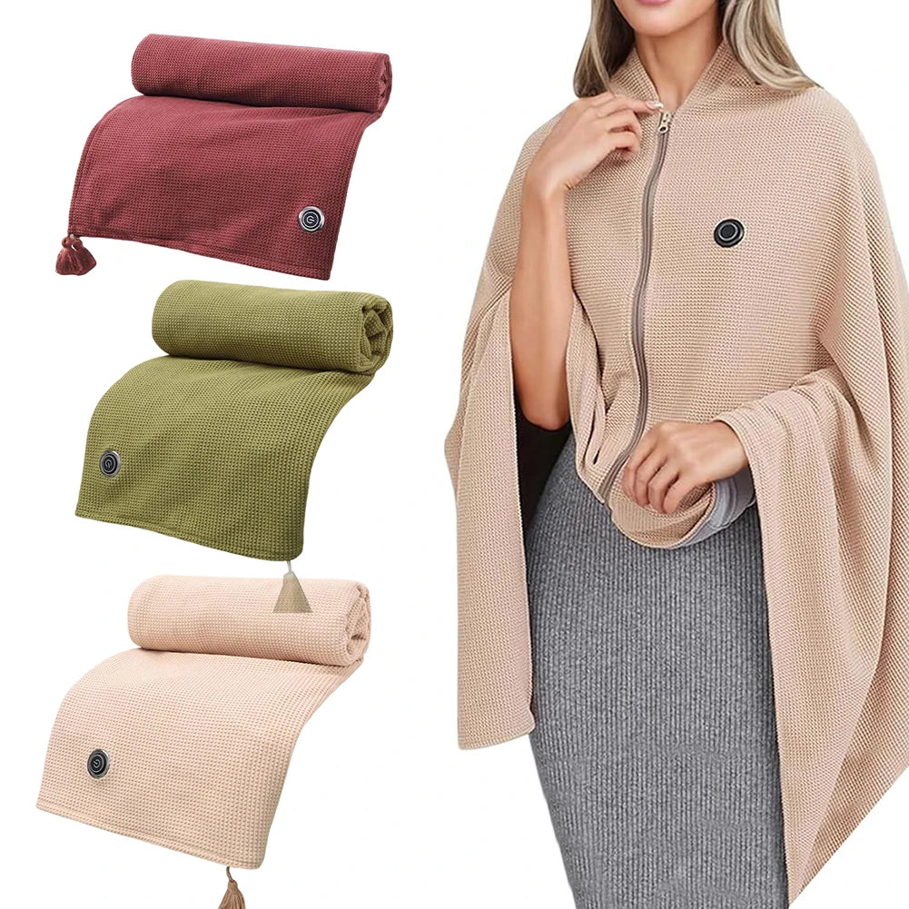 Heated Shawl Wrap with USB Power for Women Soft Plush Electric Blanket Scarf Featuring Zipper Design for Warmth and Style Gifts for You 'n Me