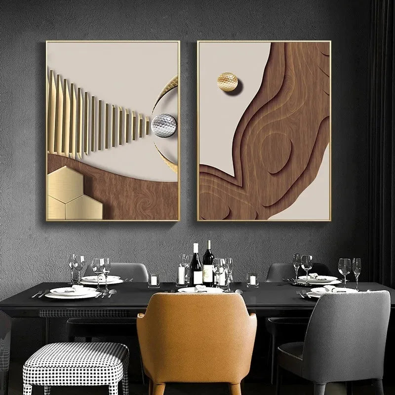 Abstract Geometry Picture Canvas Painting Wall Art Luxury Golden Brown Poster and Print for Modern Minimalist Home Bedroom Decor