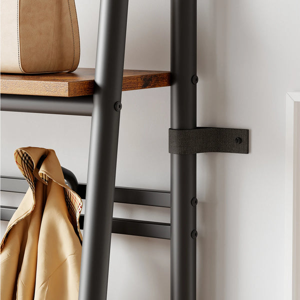 Coat Rack Shoe Bench, 4-in-1 Hall Trees Entryway Bench with Coat Rack and Shoe Rack, Steel Frame Storage Shelf and Hanging Bar