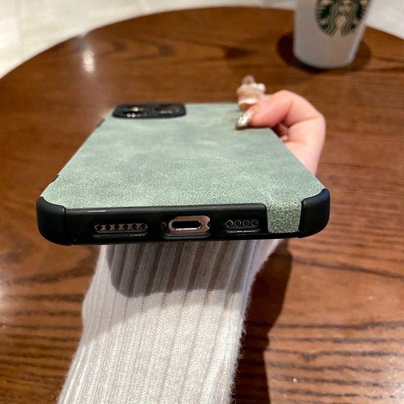 Vintage Green PU Leather Case For iPhone 13 12 11 Pro Max Mini XR XS X 7 8 Plus  Luxury Silicon Bumper Shockproof Soft Cover  Ultra Thin Slim Leather Case Anti-Scratch Hard Back Cover for iPhone