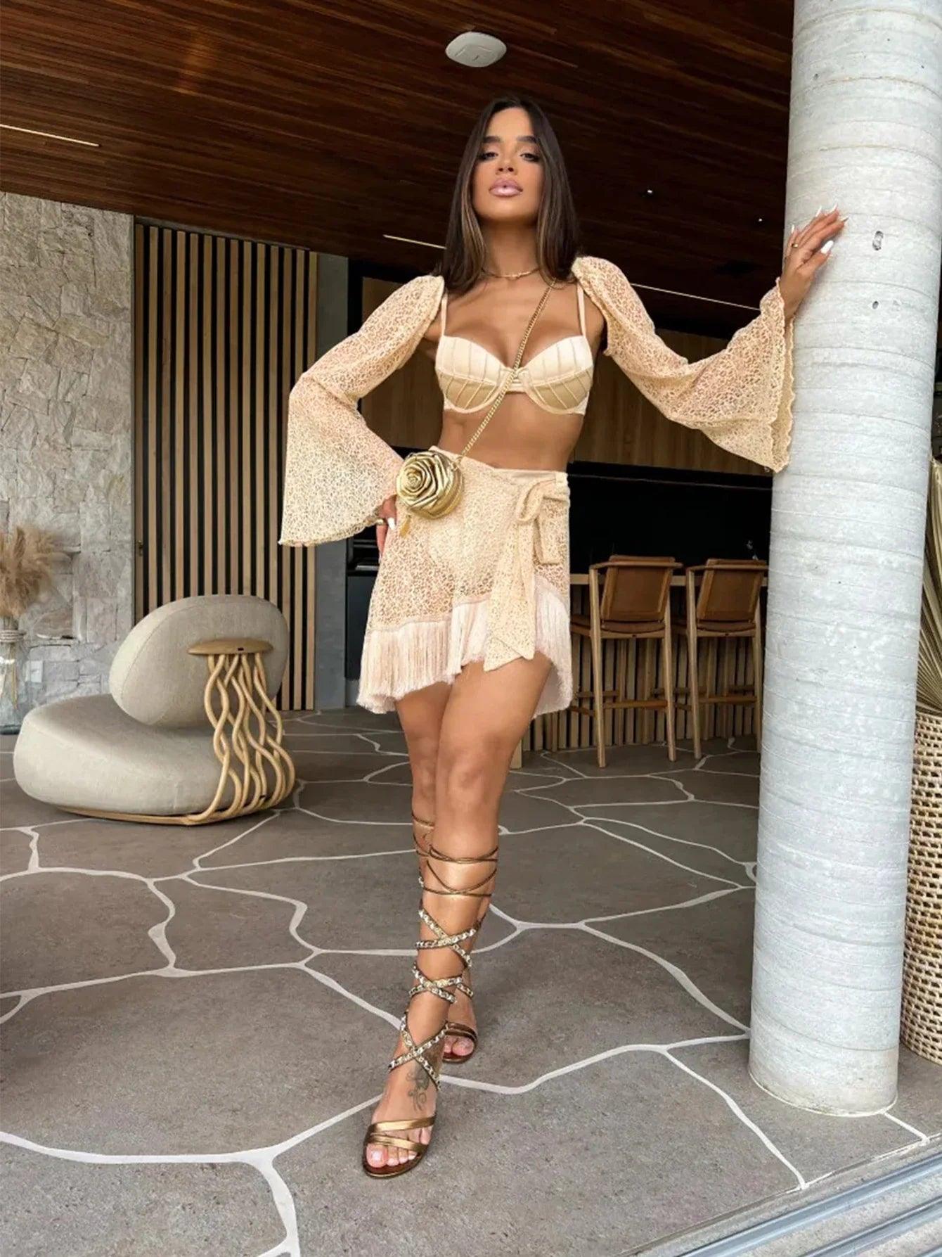 Sexy Tassel three piece swimsuit - Sexikinis Swim