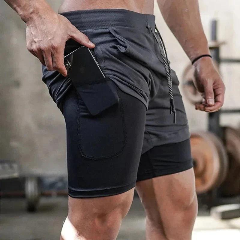 Men’s 2-in-1 Camo Running Shorts — Quick-Dry Gym Fitness Training Shorts with Inner Compression Layer for Summer Workouts