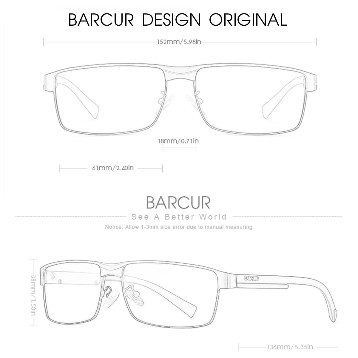 BARCUR Sunglasses Men’s Original Rectangle Fashionable Business Sunglasses – Polarized UV400 Protection for Driving Hiking Sports and Casual Wear – Trendy Fashion Shades Oculos De Sol with Anti-Reflective TAC Lenses